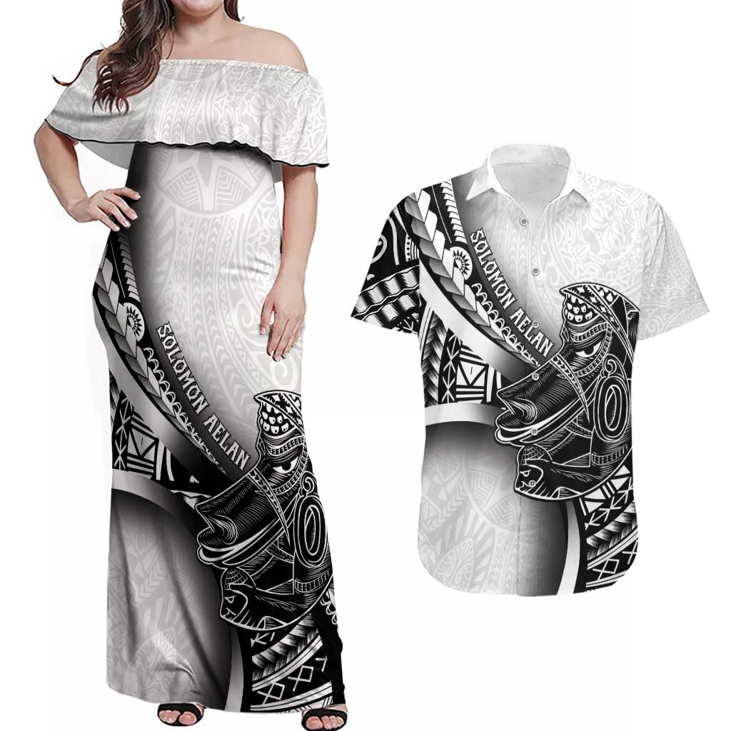 Solomon Islands Nguzunguzu Couples Matching Off Shoulder Maxi Dress and Hawaiian Shirt Polynesian Tribal Pattern
