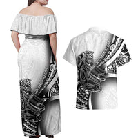 Solomon Islands Nguzunguzu Couples Matching Off Shoulder Maxi Dress and Hawaiian Shirt Polynesian Tribal Pattern