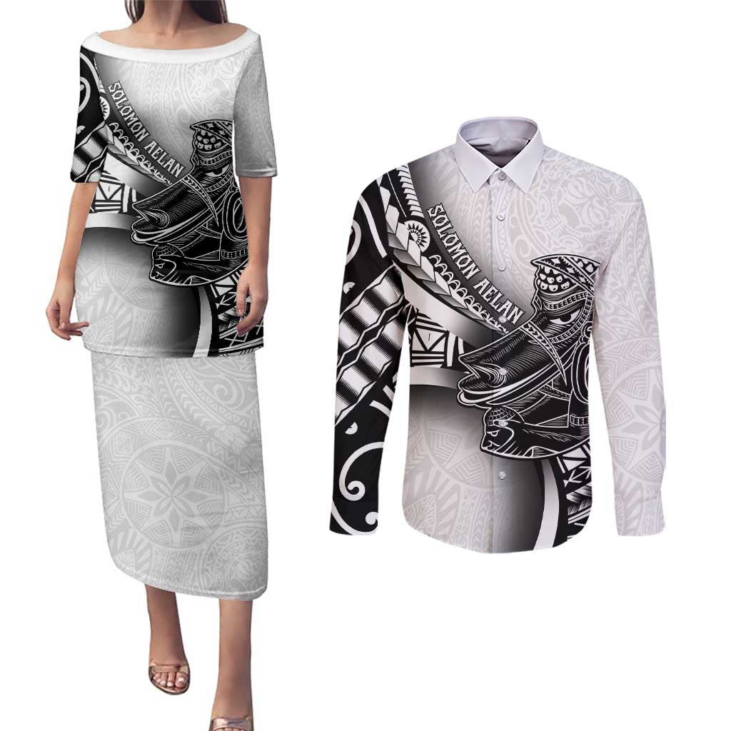 Solomon Islands Nguzunguzu Couples Matching Puletasi and Long Sleeve Button Shirt Polynesian Tribal Pattern