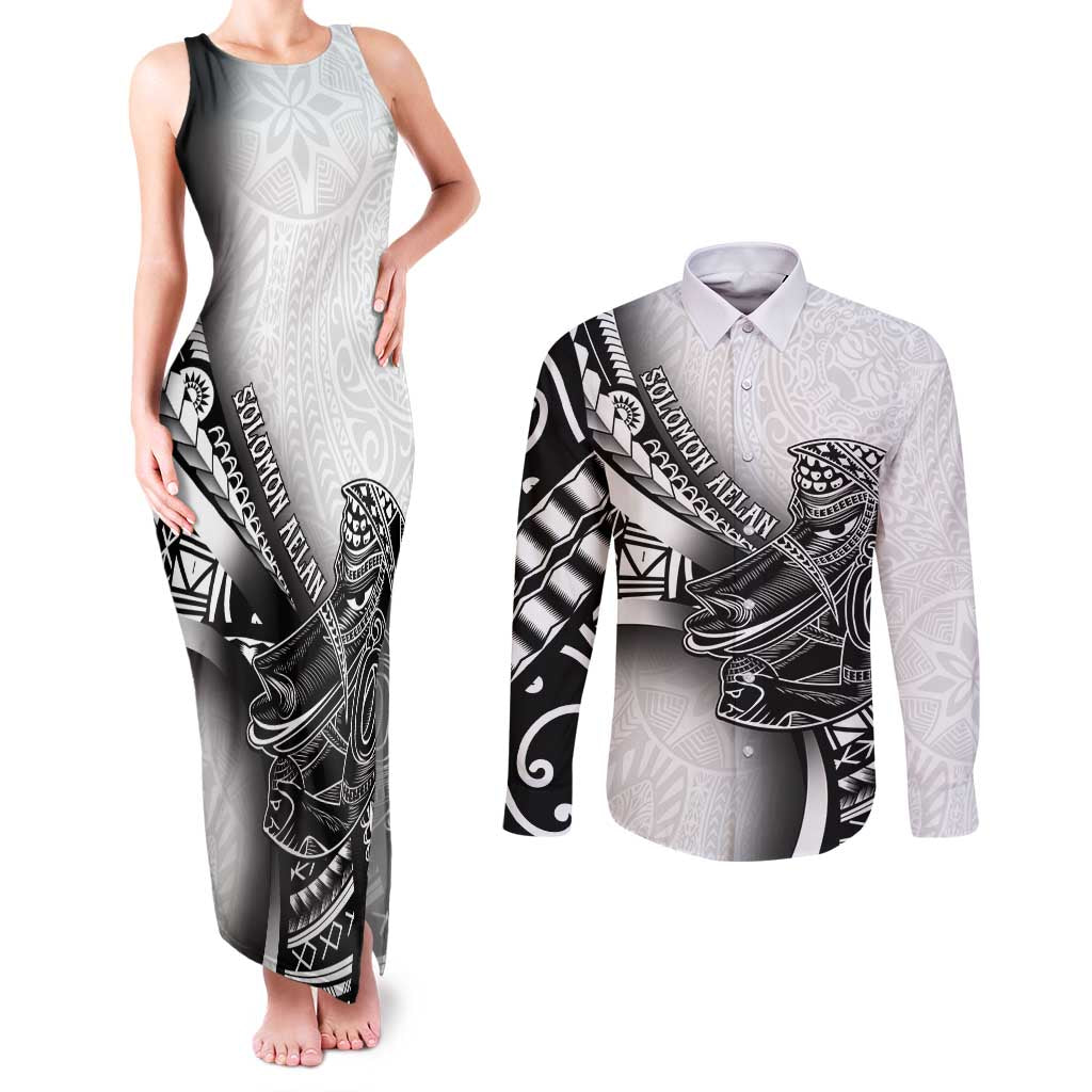 Solomon Islands Nguzunguzu Couples Matching Tank Maxi Dress and Long Sleeve Button Shirt Polynesian Tribal Pattern