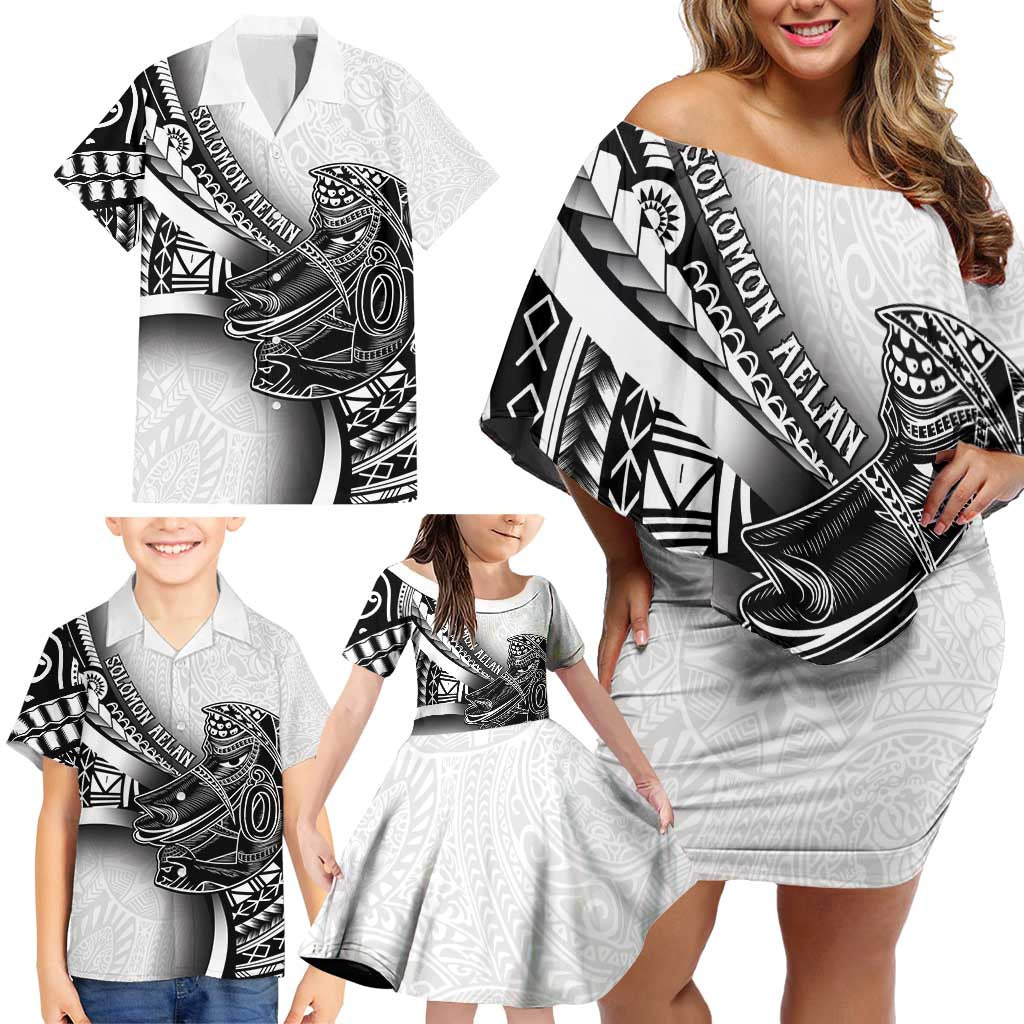 Solomon Islands Nguzunguzu Family Matching Off Shoulder Short Dress and Hawaiian Shirt Polynesian Tribal Pattern