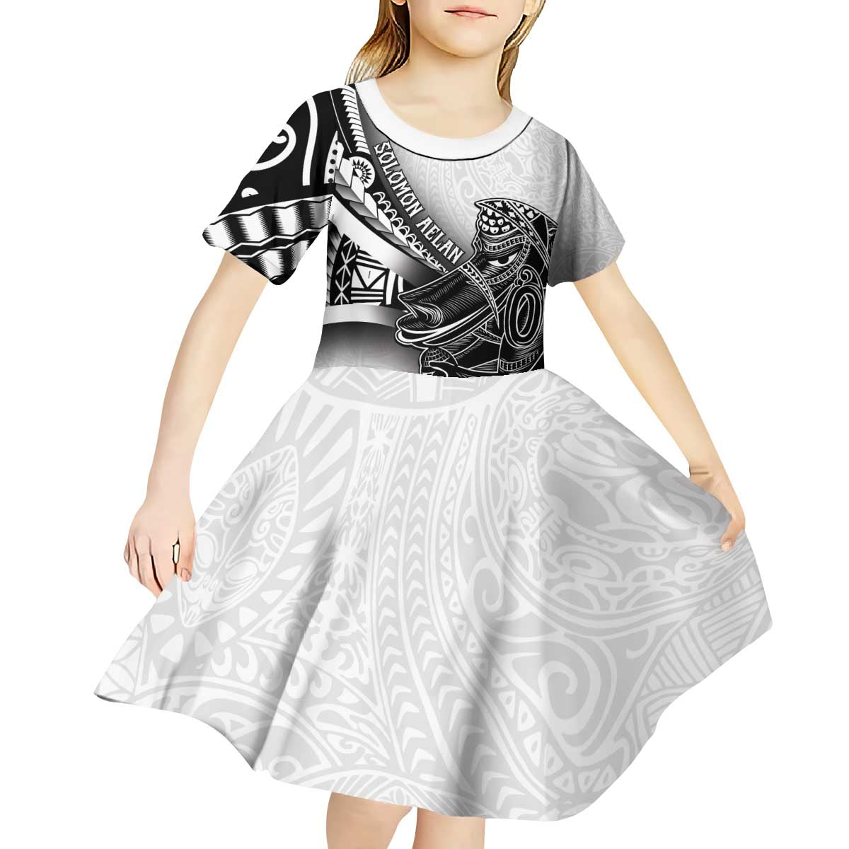 Solomon Islands Nguzunguzu Kid Short Sleeve Dress Polynesian Tribal Pattern