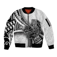 Solomon Islands Nguzunguzu Sleeve Zip Bomber Jacket Polynesian Tribal Pattern