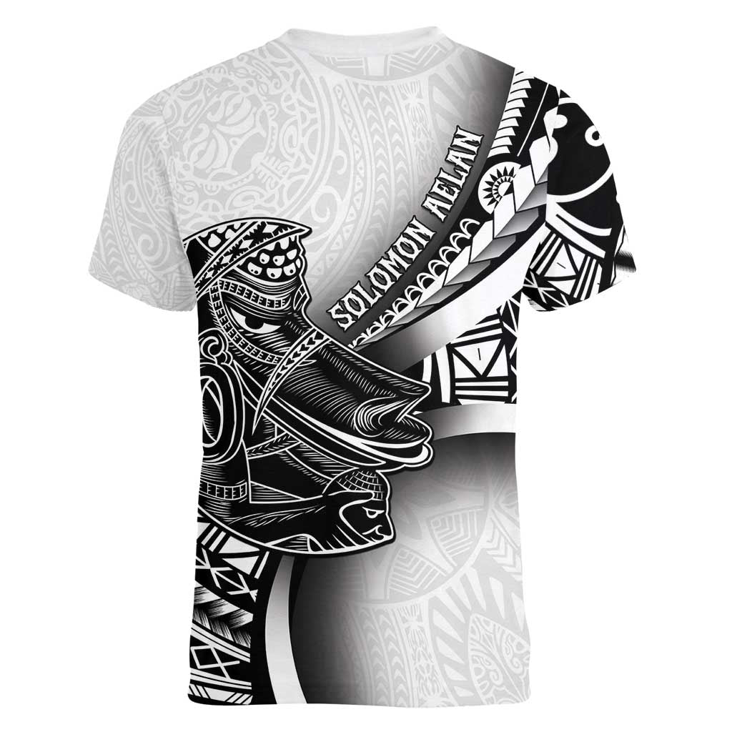 Solomon Islands Nguzunguzu Women V-Neck T-Shirt Polynesian Tribal Pattern
