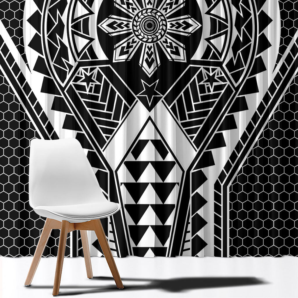 Philippines Batok Tribal Inspired Tattoo Black Window Curtain LT05 - Polynesian Pride