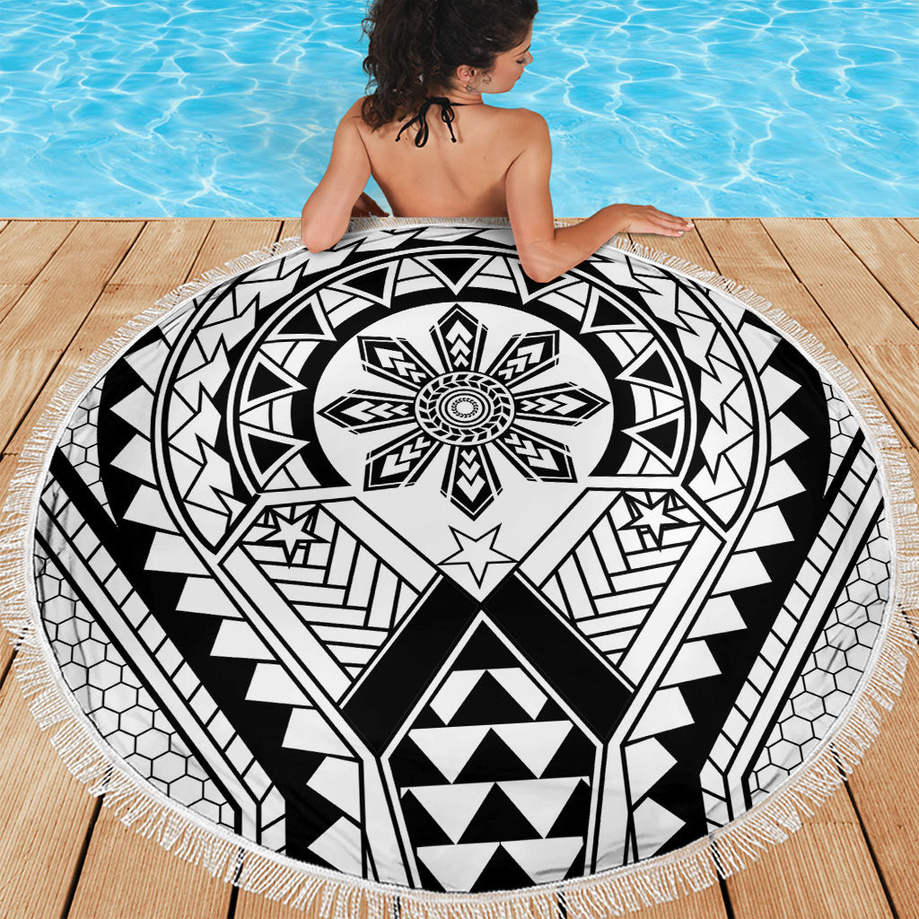 Philippines Batok Tribal Inspired Tattoo White Beach Blanket LT05 - Polynesian Pride