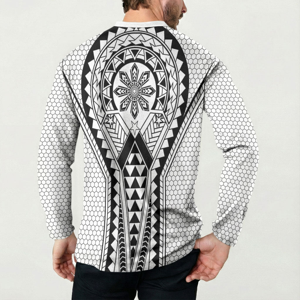 Philippines Batok Tribal Inspired Tattoo White Button Sweatshirt LT05 - Polynesian Pride