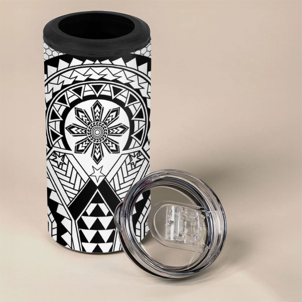 Philippines Batok Tribal Inspired Tattoo White 4 in 1 Can Cooler Tumbler LT05 - Polynesian Pride