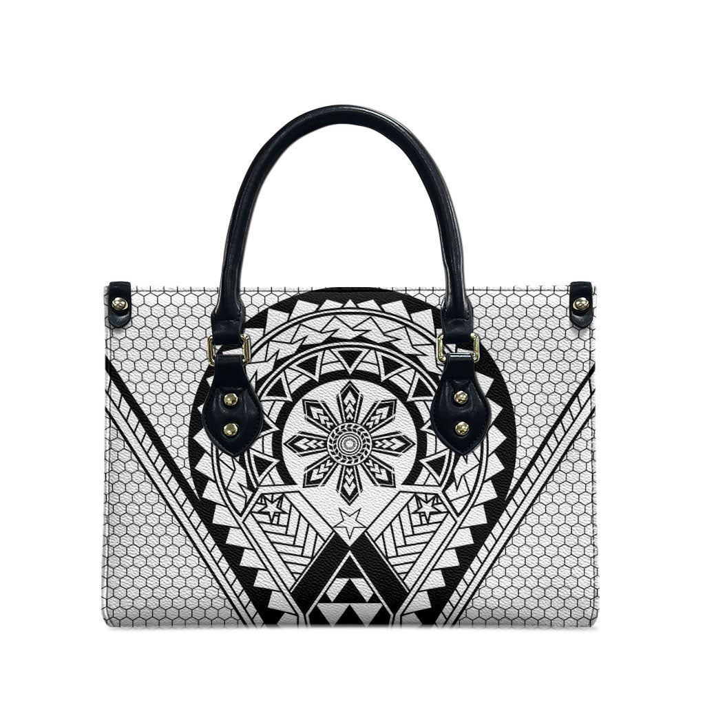 Philippines Batok Tribal Inspired Tattoo White Leather Bag LT05 - Polynesian Pride
