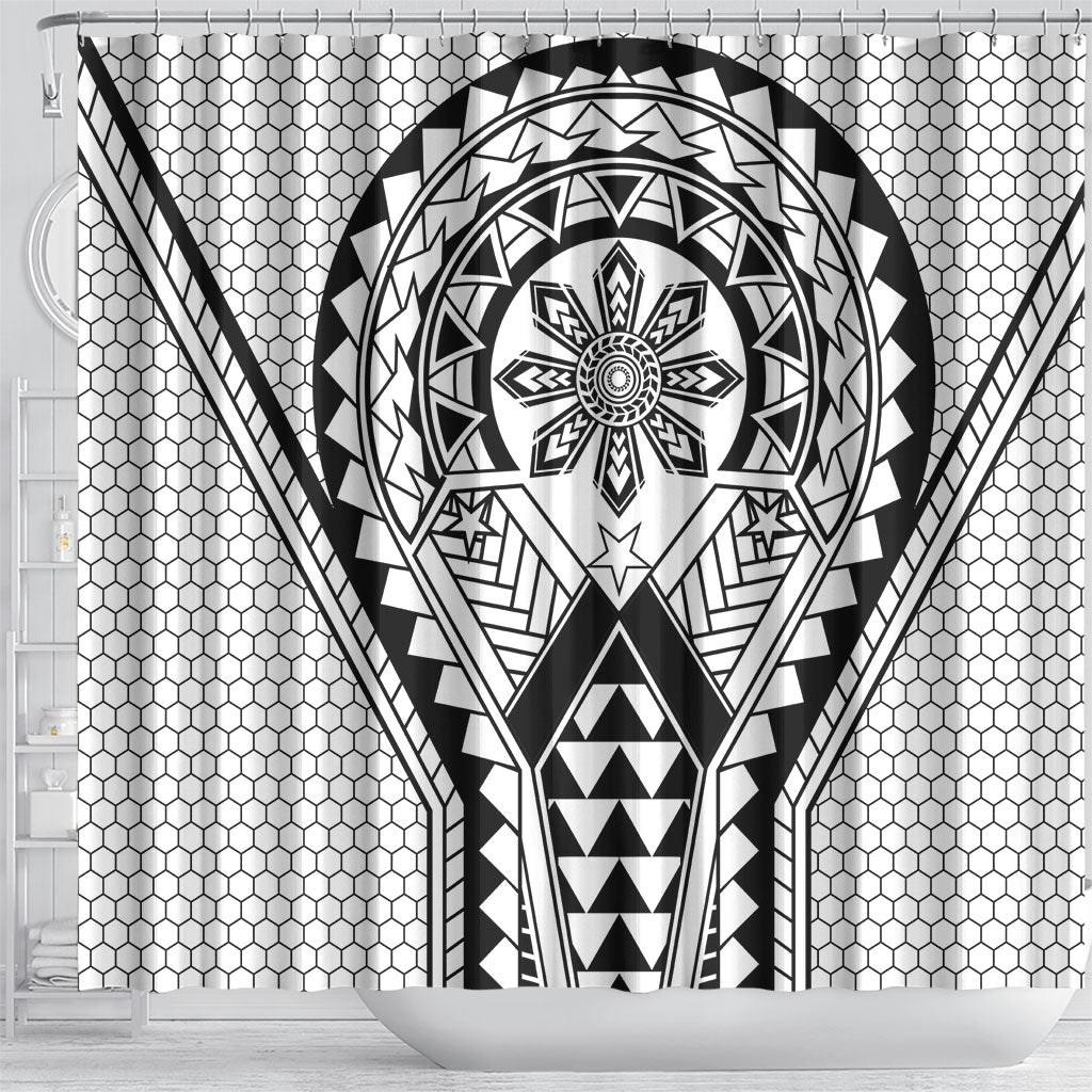 Philippines Batok Tribal Inspired Tattoo White Shower Curtain LT05 - Polynesian Pride