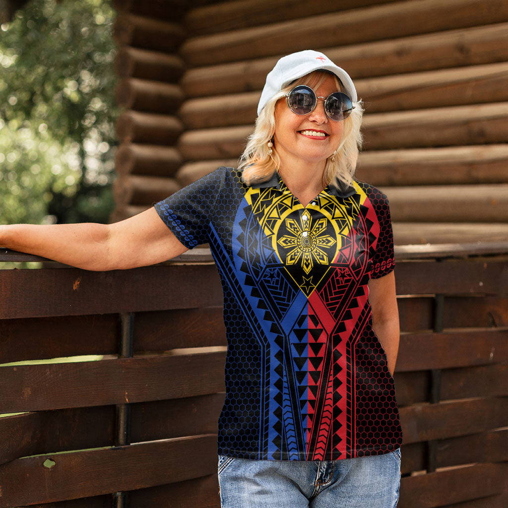 Philippines Batok Tribal Inspired Tattoo Women Polo Shirt LT05 - Polynesian Pride
