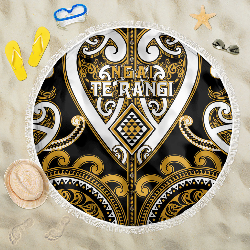 Aotearoa Ngai Te Rangi Beach Blanket Maori Tribal Pattern LT05 One Size 150cm Gold - Polynesian Pride