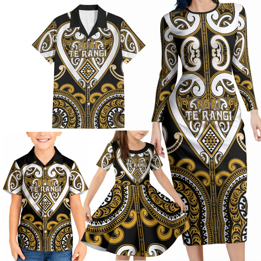 Custom Aotearoa Ngai Te Rangi Family Matching Long Sleeve Bodycon Dress and Hawaiian Shirt Maori Tribal Pattern LT05 - Polynesian Pride