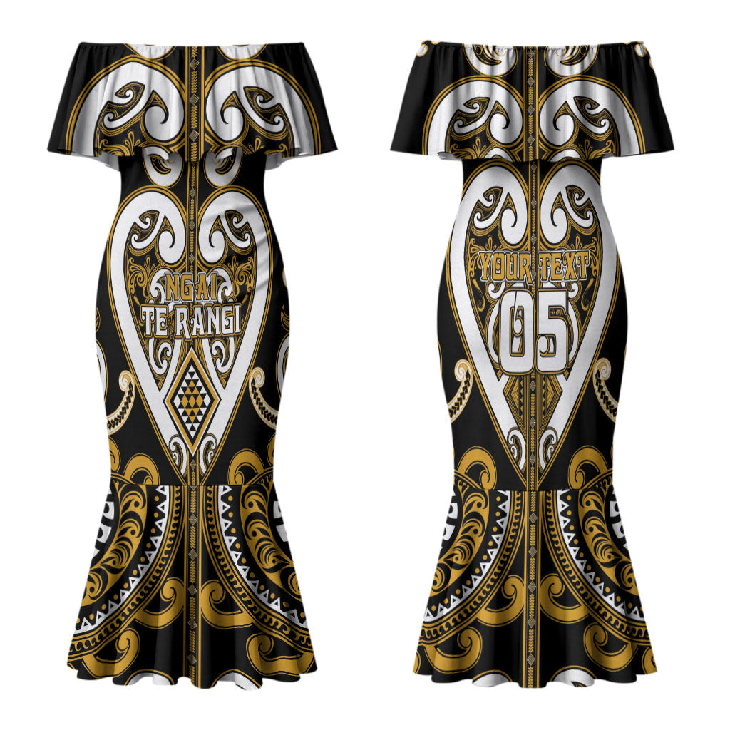 Custom Aotearoa Ngai Te Rangi Family Matching Mermaid Dress and Hawaiian Shirt Maori Tribal Pattern LT05 Mom's Dress Gold - Polynesian Pride