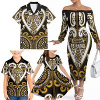 Custom Aotearoa Ngai Te Rangi Family Matching Off The Shoulder Long Sleeve Dress and Hawaiian Shirt Maori Tribal Pattern LT05 - Polynesian Pride