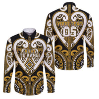 Custom Aotearoa Ngai Te Rangi Family Matching Off The Shoulder Long Sleeve Dress and Hawaiian Shirt Maori Tribal Pattern LT05 Dad's Shirt - Long Sleeve Gold - Polynesian Pride