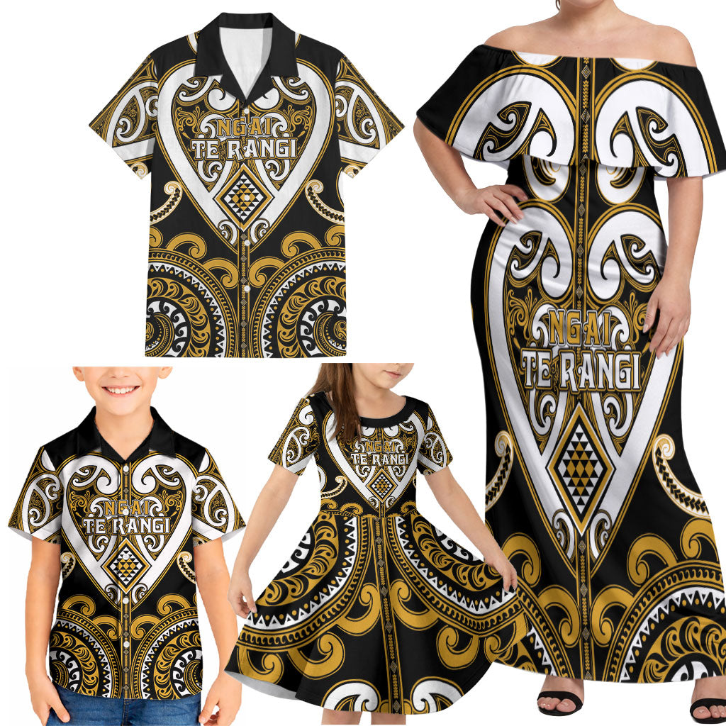 Custom Aotearoa Ngai Te Rangi Family Matching Off Shoulder Maxi Dress and Hawaiian Shirt Maori Tribal Pattern LT05 - Polynesian Pride