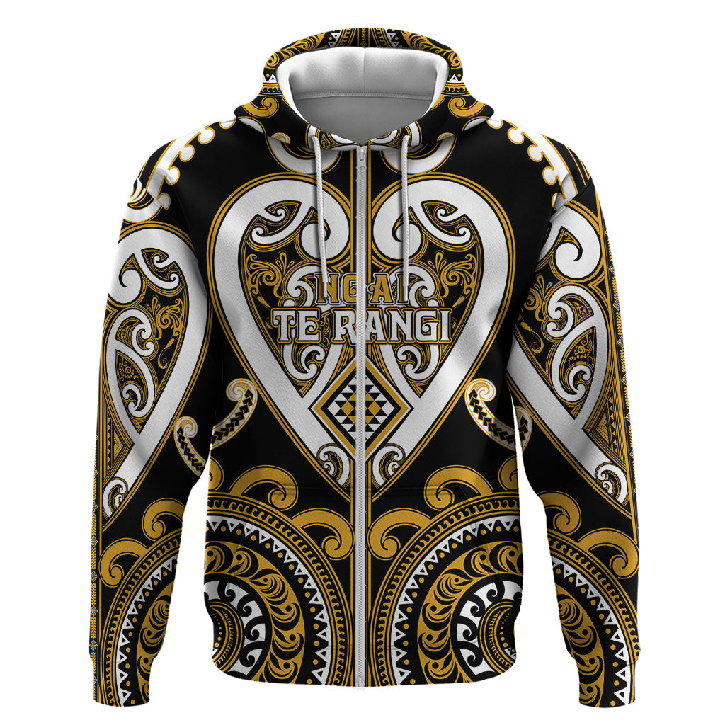 Custom Aotearoa Ngai Te Rangi Hoodie Maori Tribal Pattern LT05 Zip Hoodie Gold - Polynesian Pride