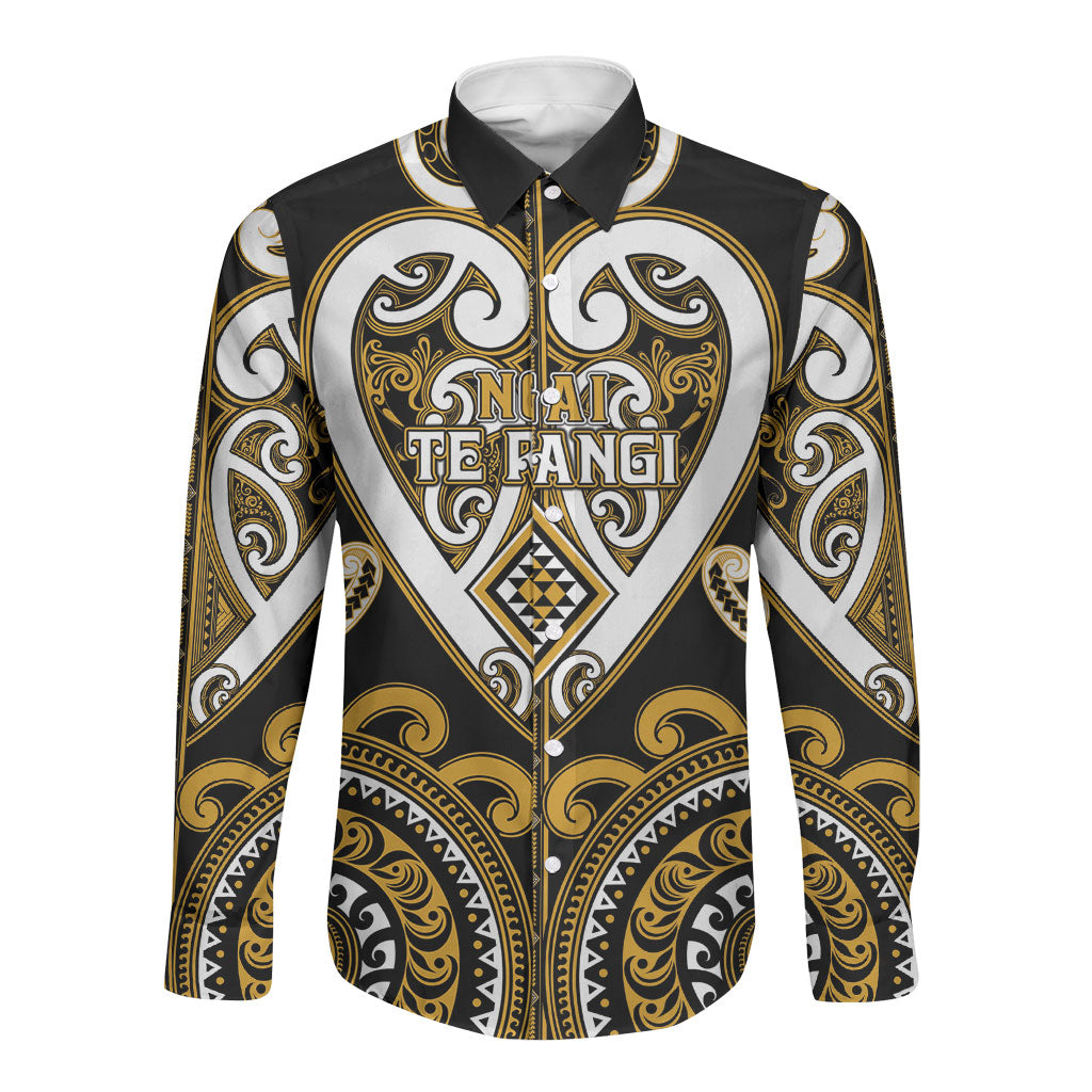 Custom Aotearoa Ngai Te Rangi Long Sleeve Button Shirt Maori Tribal Pattern LT05 Unisex Gold - Polynesian Pride