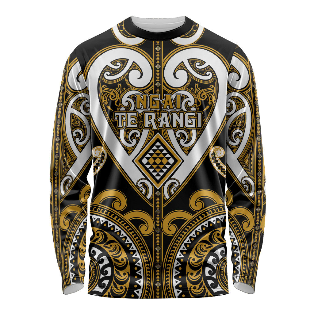 Custom Aotearoa Ngai Te Rangi Long Sleeve Shirt Maori Tribal Pattern LT05 Unisex Gold - Polynesian Pride