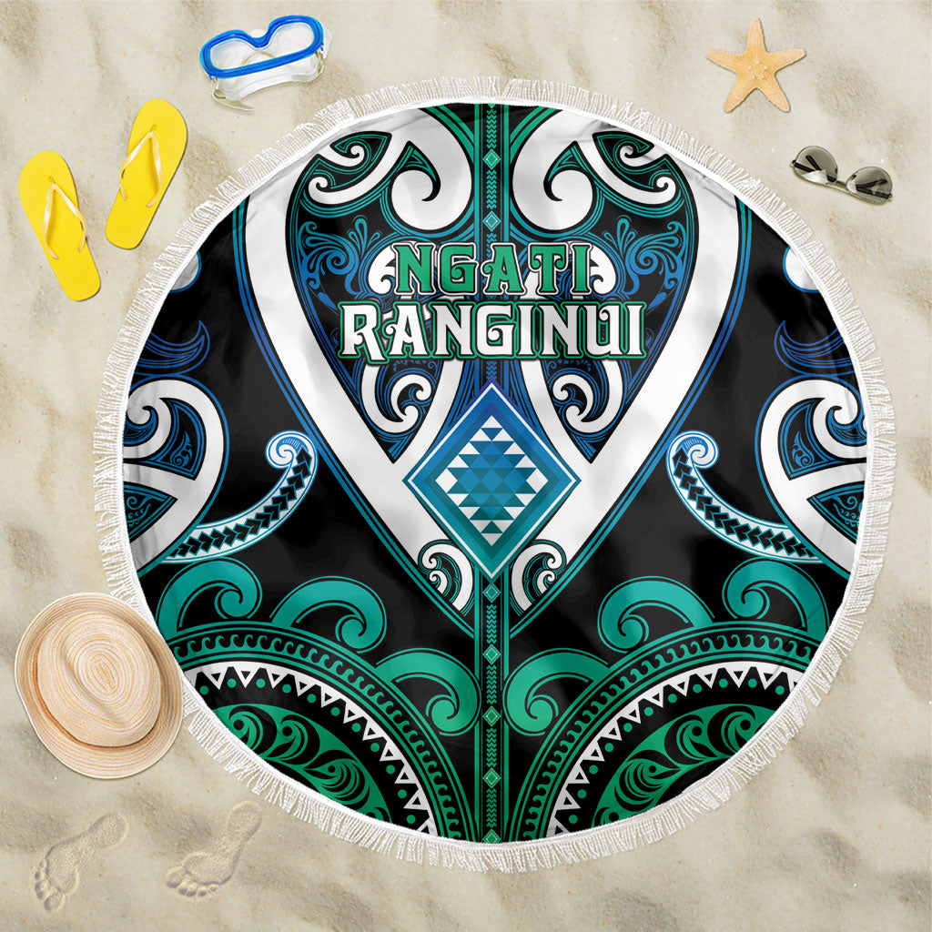Aotearoa Ngati Ranginui Beach Blanket Maori Tribal Pattern LT05 One Size 150cm Cyan - Polynesian Pride