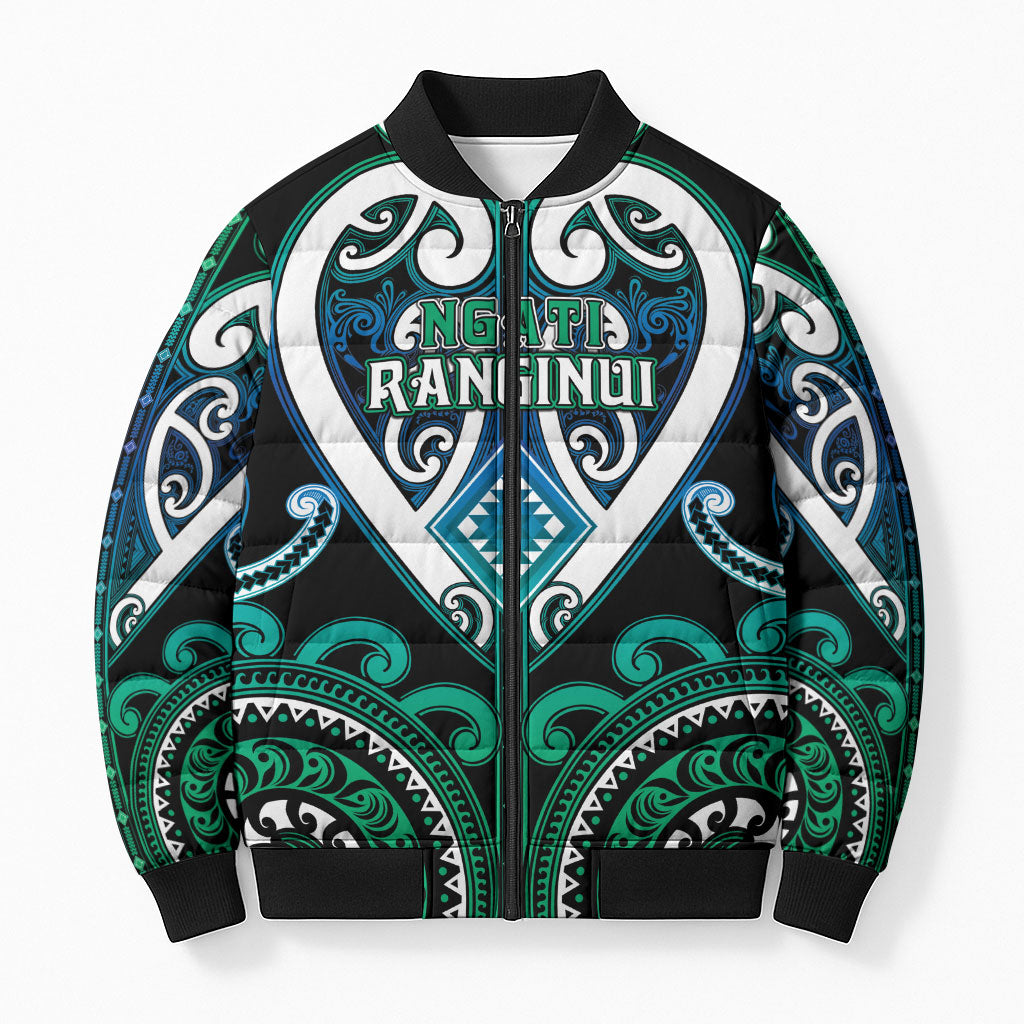 Custom Aotearoa Ngati Ranginui Bomber Puffer Jacket Maori Tribal Pattern LT05 Unisex Cyan - Polynesian Pride