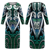 Custom Aotearoa Ngati Ranginui Family Matching Long Sleeve Bodycon Dress and Hawaiian Shirt Maori Tribal Pattern LT05 Mom's Dress Cyan - Polynesian Pride