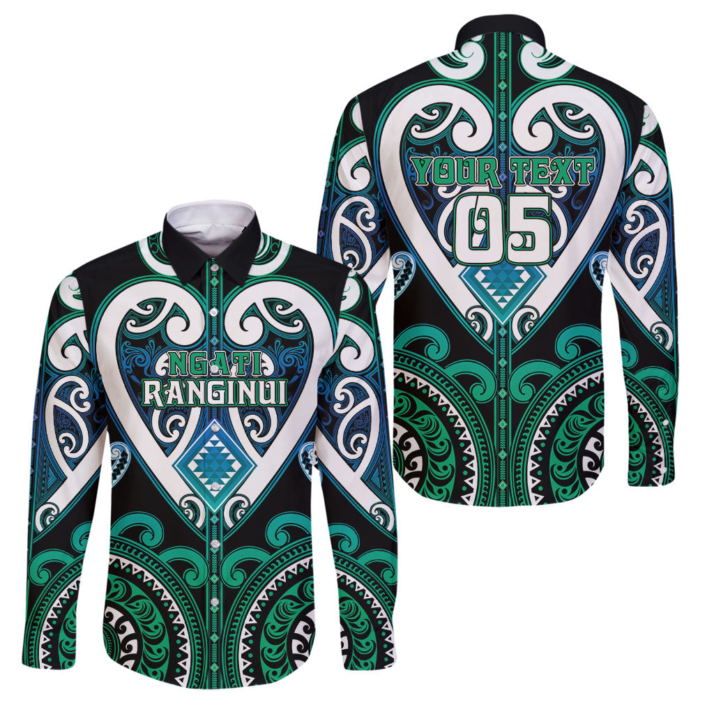 Custom Aotearoa Ngati Ranginui Family Matching Off Shoulder Short Dress and Hawaiian Shirt Maori Tribal Pattern LT05 Dad's Shirt - Long Sleeve Cyan - Polynesian Pride