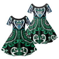 Custom Aotearoa Ngati Ranginui Family Matching Puletasi and Hawaiian Shirt Maori Tribal Pattern LT05 Daughter's Dress Cyan - Polynesian Pride