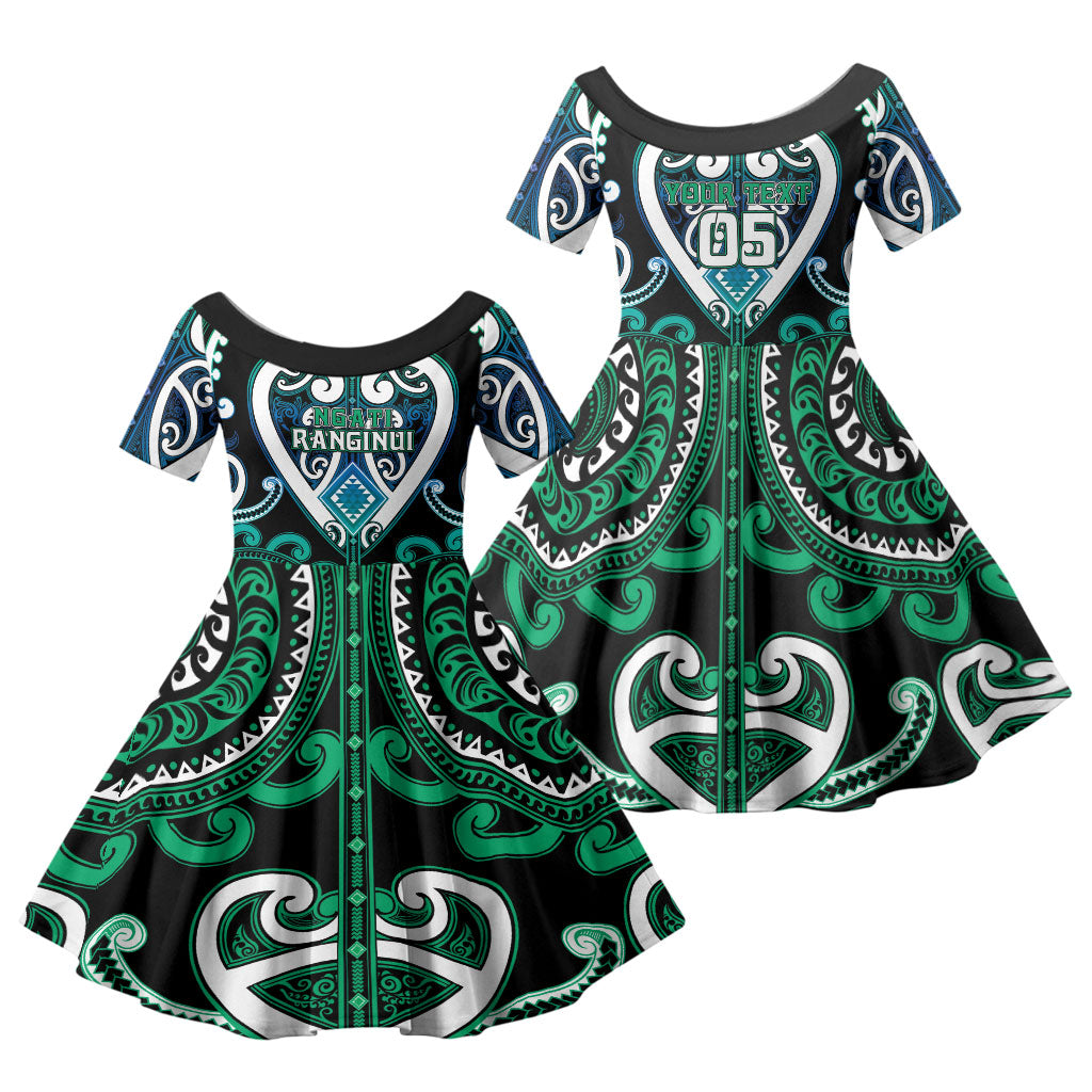 Custom Aotearoa Ngati Ranginui Family Matching Short Sleeve Bodycon Dress and Hawaiian Shirt Maori Tribal Pattern LT05 Daughter's Dress Cyan - Polynesian Pride