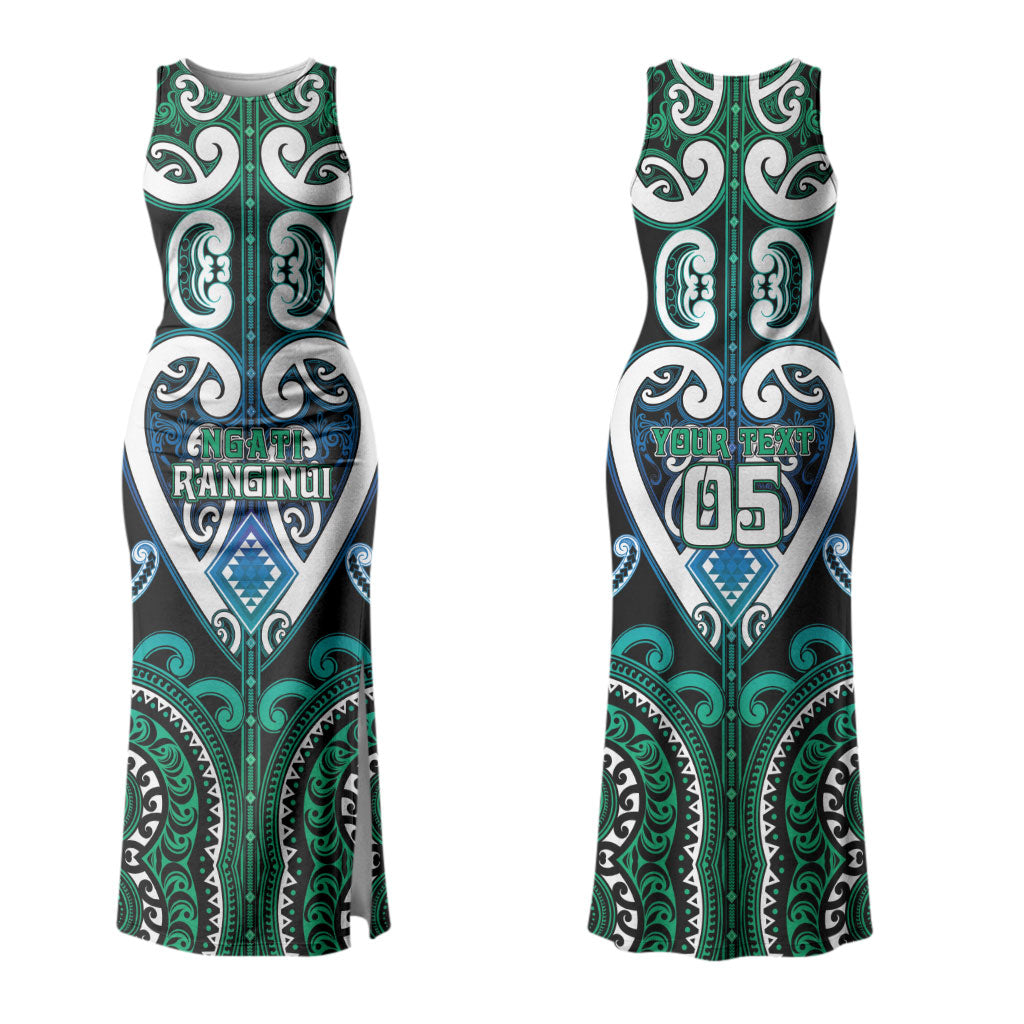 Custom Aotearoa Ngati Ranginui Family Matching Tank Maxi Dress and Hawaiian Shirt Maori Tribal Pattern LT05 Mom's Dress Cyan - Polynesian Pride
