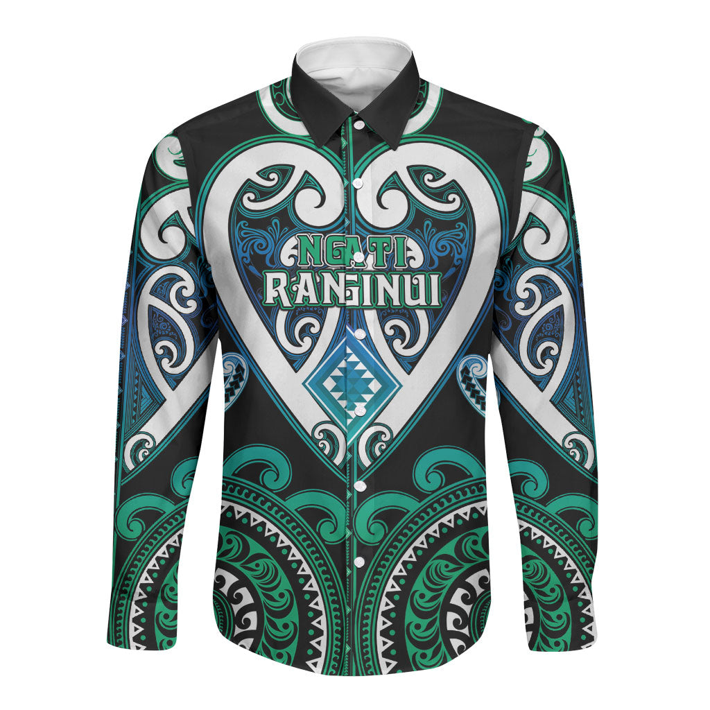 Custom Aotearoa Ngati Ranginui Long Sleeve Button Shirt Maori Tribal Pattern LT05 Unisex Cyan - Polynesian Pride