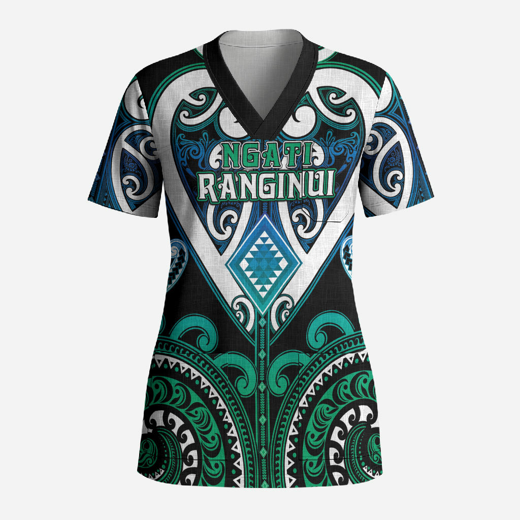 Custom Aotearoa Ngati Ranginui Scrub Top Maori Tribal Pattern LT05 Adult Cyan - Polynesian Pride