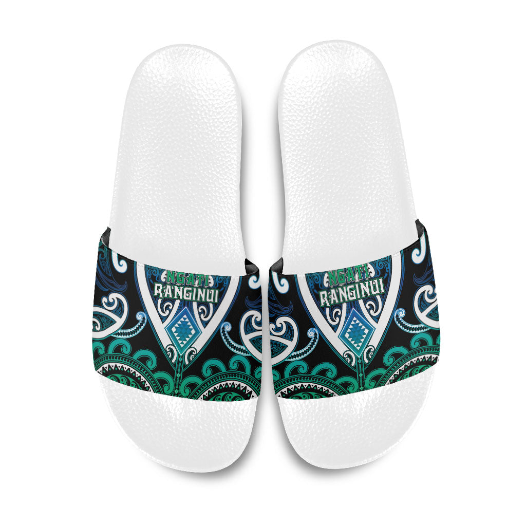 Aotearoa Ngati Ranginui Slide Sandals Maori Tribal Pattern LT05 Cyan - Polynesian Pride