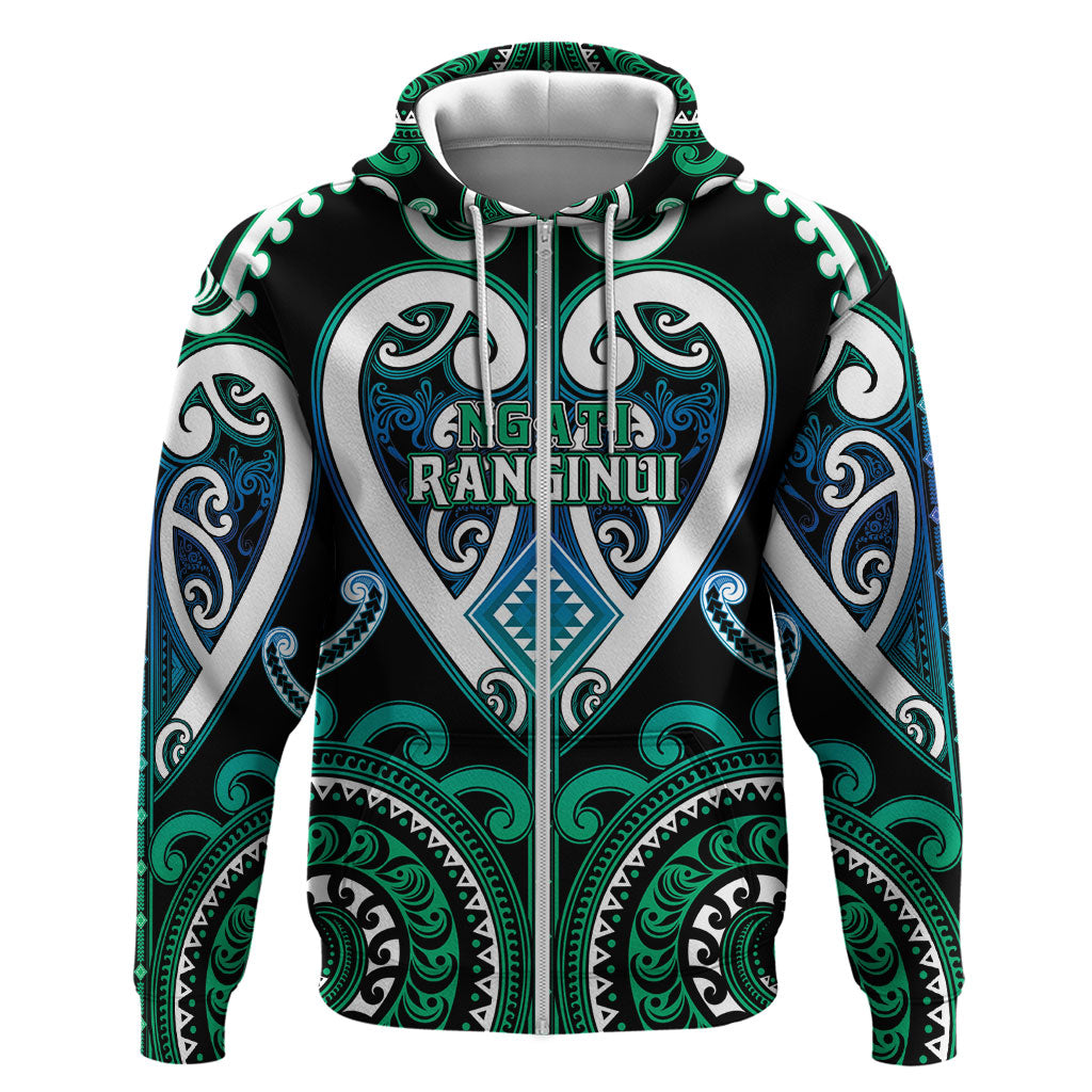 Custom Aotearoa Ngati Ranginui Zip Hoodie Maori Tribal Pattern LT05 Zip Hoodie Cyan - Polynesian Pride