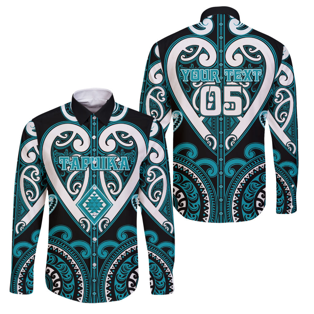 Custom Aotearoa Tapuika Family Matching Long Sleeve Bodycon Dress and Hawaiian Shirt Maori Tribal Pattern LT05 Dad's Shirt - Long Sleeve Teal - Polynesian Pride