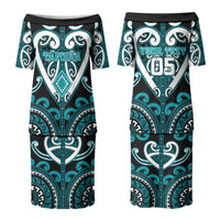 Custom Aotearoa Tapuika Family Matching Puletasi and Hawaiian Shirt Maori Tribal Pattern LT05 Mom's Dress Teal - Polynesian Pride