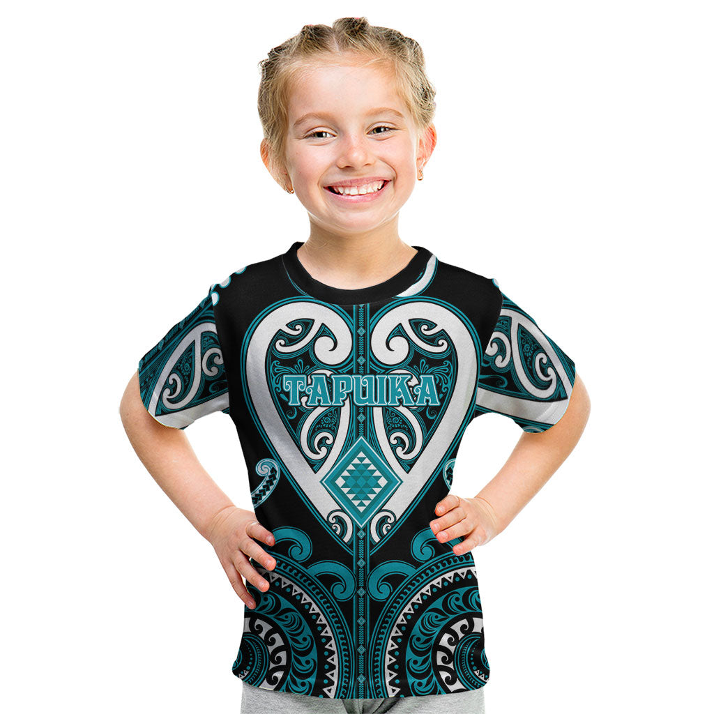 Custom Aotearoa Tapuika Kid T Shirt Maori Tribal Pattern LT05 Teal - Polynesian Pride