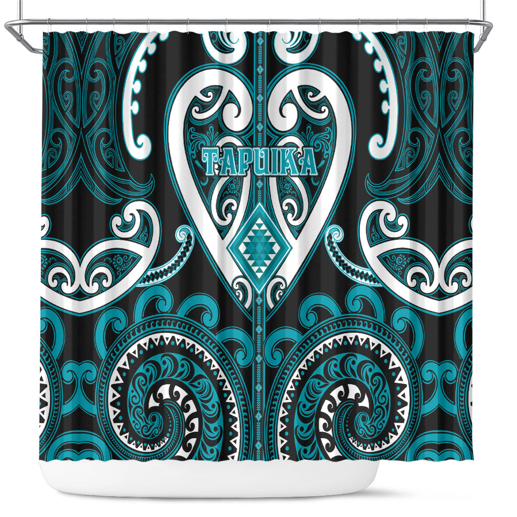Aotearoa Tapuika Shower Curtain Maori Tribal Pattern LT05 Teal - Polynesian Pride