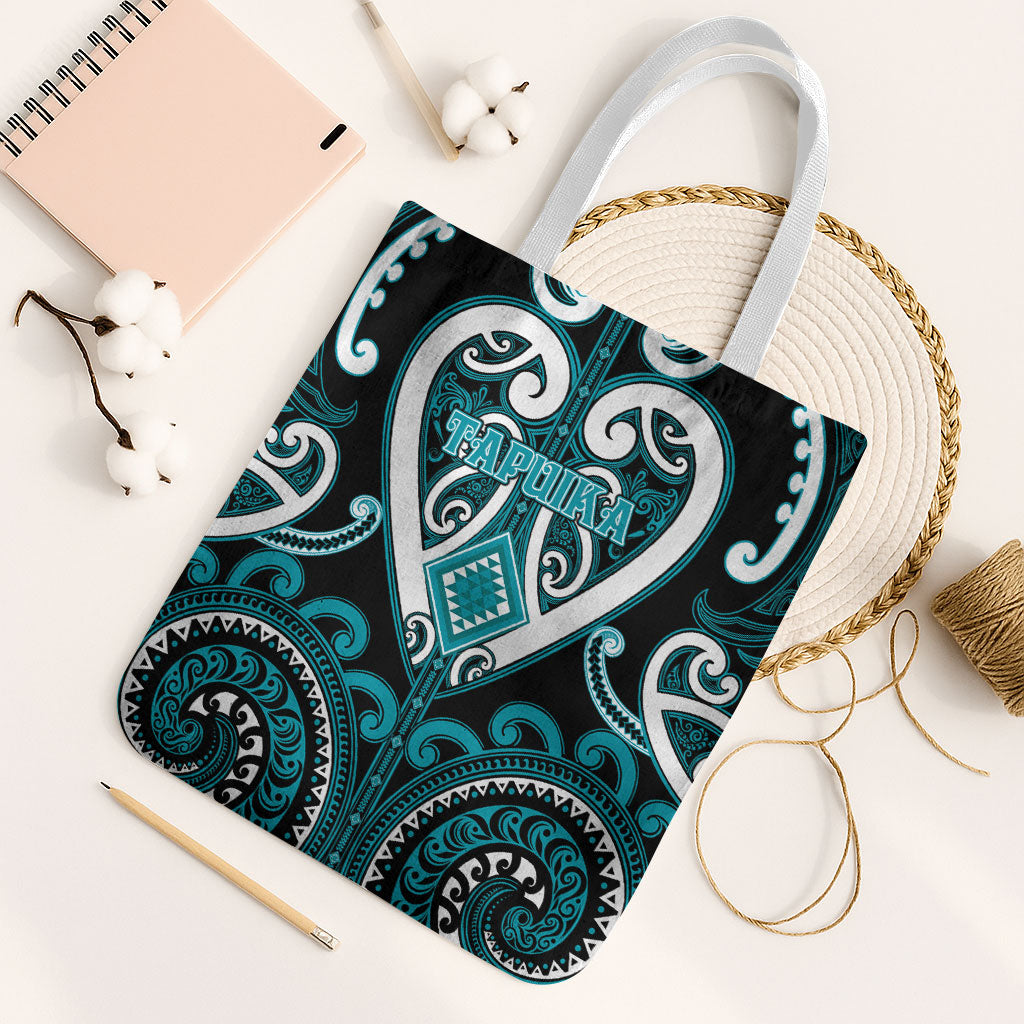 Aotearoa Tapuika Tote Bag Maori Tribal Pattern LT05 White Strap One Size Teal - Polynesian Pride