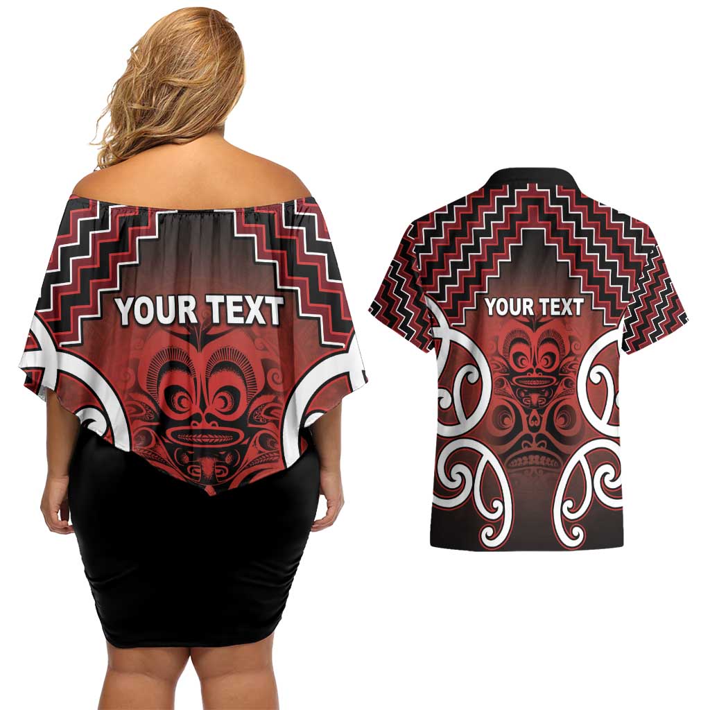 Personalised Aotearoa Mana Motuhake Couples Matching Off Shoulder Short Dress and Hawaiian Shirt Poutama With Maori Pattern - Polynesian Pride