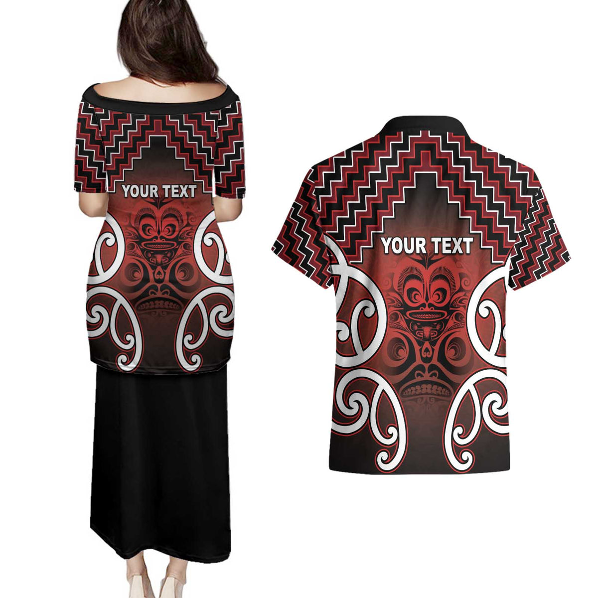 Personalised Aotearoa Mana Motuhake Couples Matching Puletasi and Hawaiian Shirt Poutama With Maori Pattern - Polynesian Pride