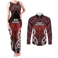 Personalised Aotearoa Mana Motuhake Couples Matching Tank Maxi Dress and Long Sleeve Button Shirt Poutama With Maori Pattern - Polynesian Pride