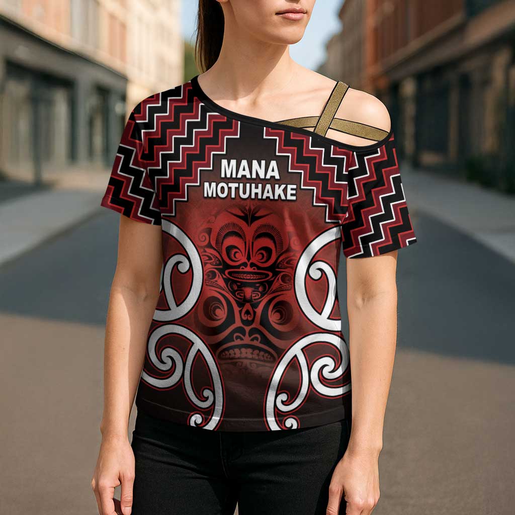Personalised Aotearoa Mana Motuhake Cross Shoulder Shirt Poutama With Maori Pattern - Polynesian Pride
