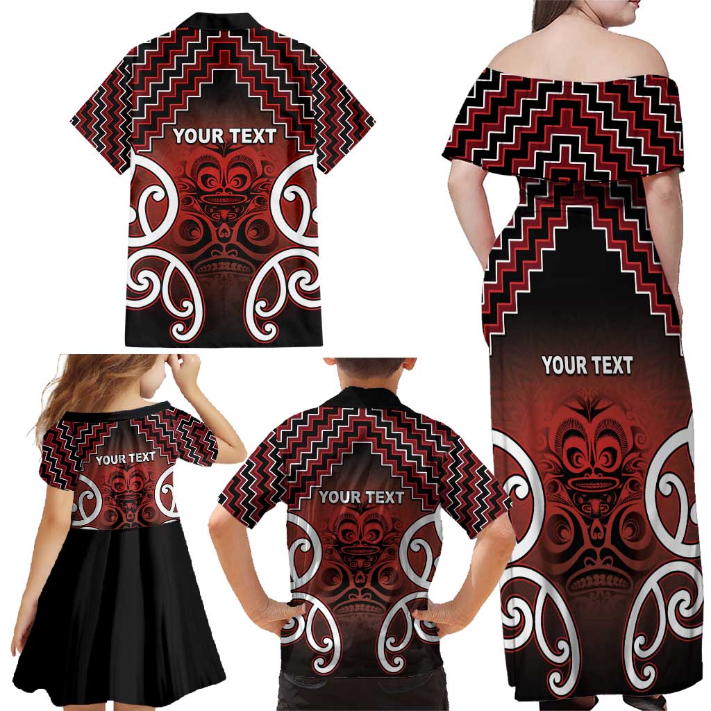 Personalised Aotearoa Mana Motuhake Family Matching Off Shoulder Maxi Dress and Hawaiian Shirt Poutama With Maori Pattern - Polynesian Pride