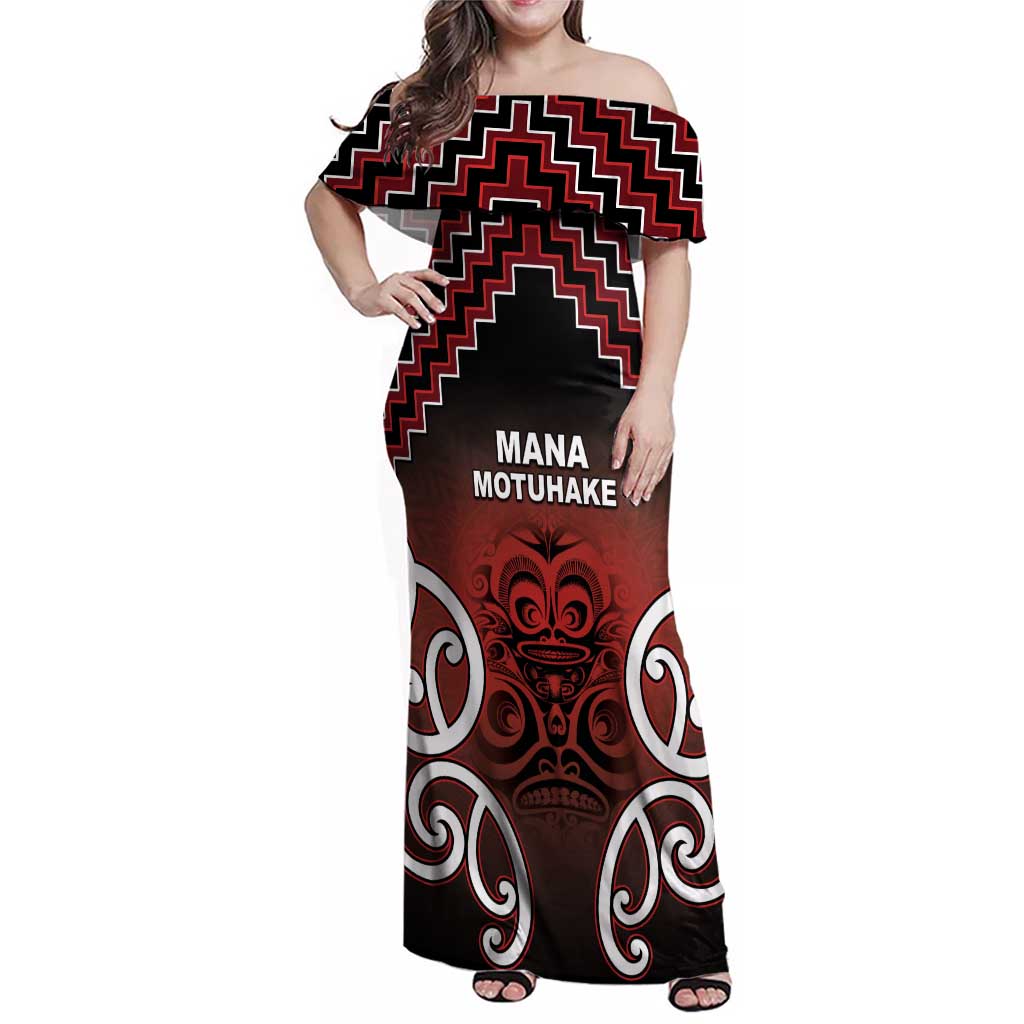 Personalised Aotearoa Mana Motuhake Family Matching Off Shoulder Maxi Dress and Hawaiian Shirt Poutama With Maori Pattern - Polynesian Pride