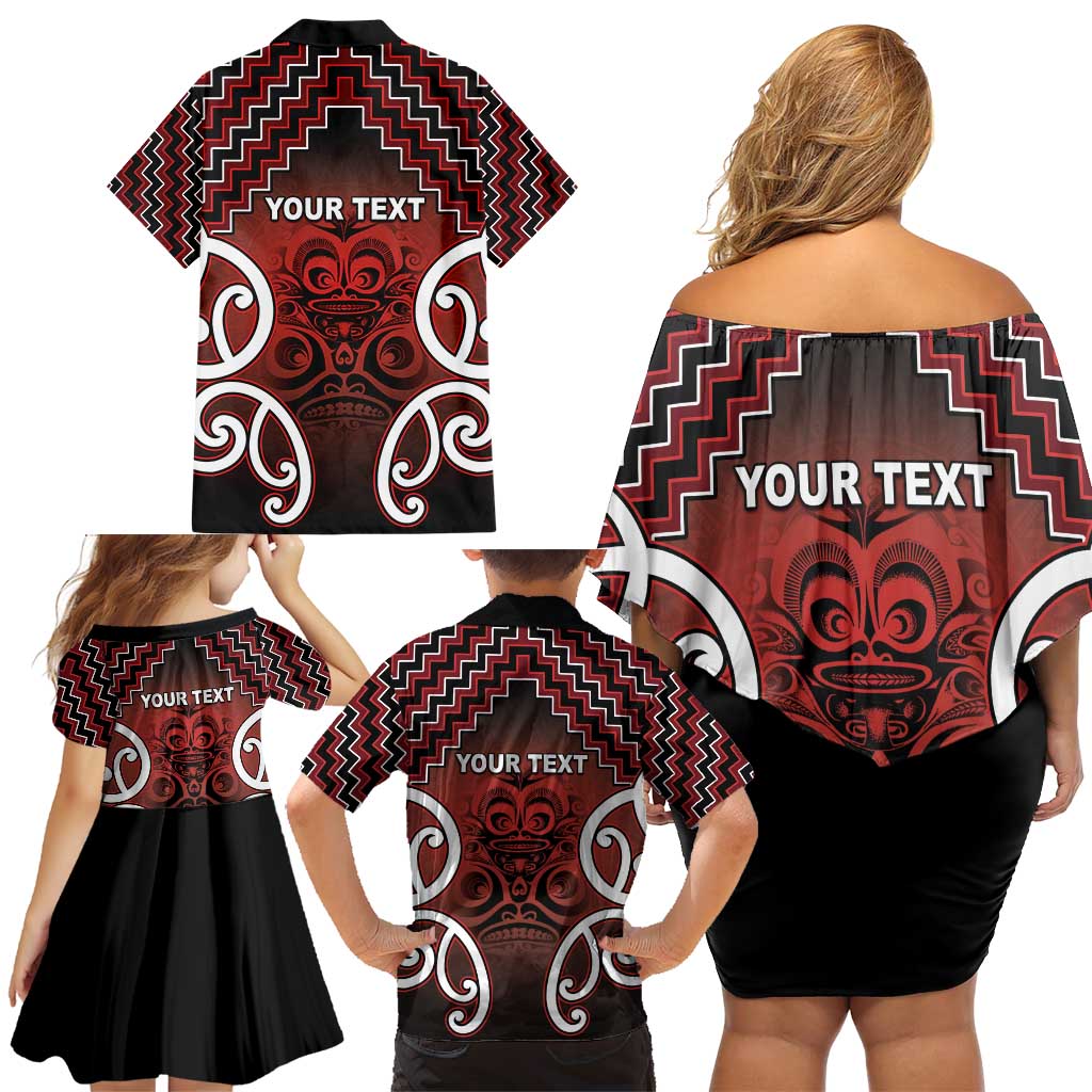 Personalised Aotearoa Mana Motuhake Family Matching Off Shoulder Short Dress and Hawaiian Shirt Poutama With Maori Pattern - Polynesian Pride