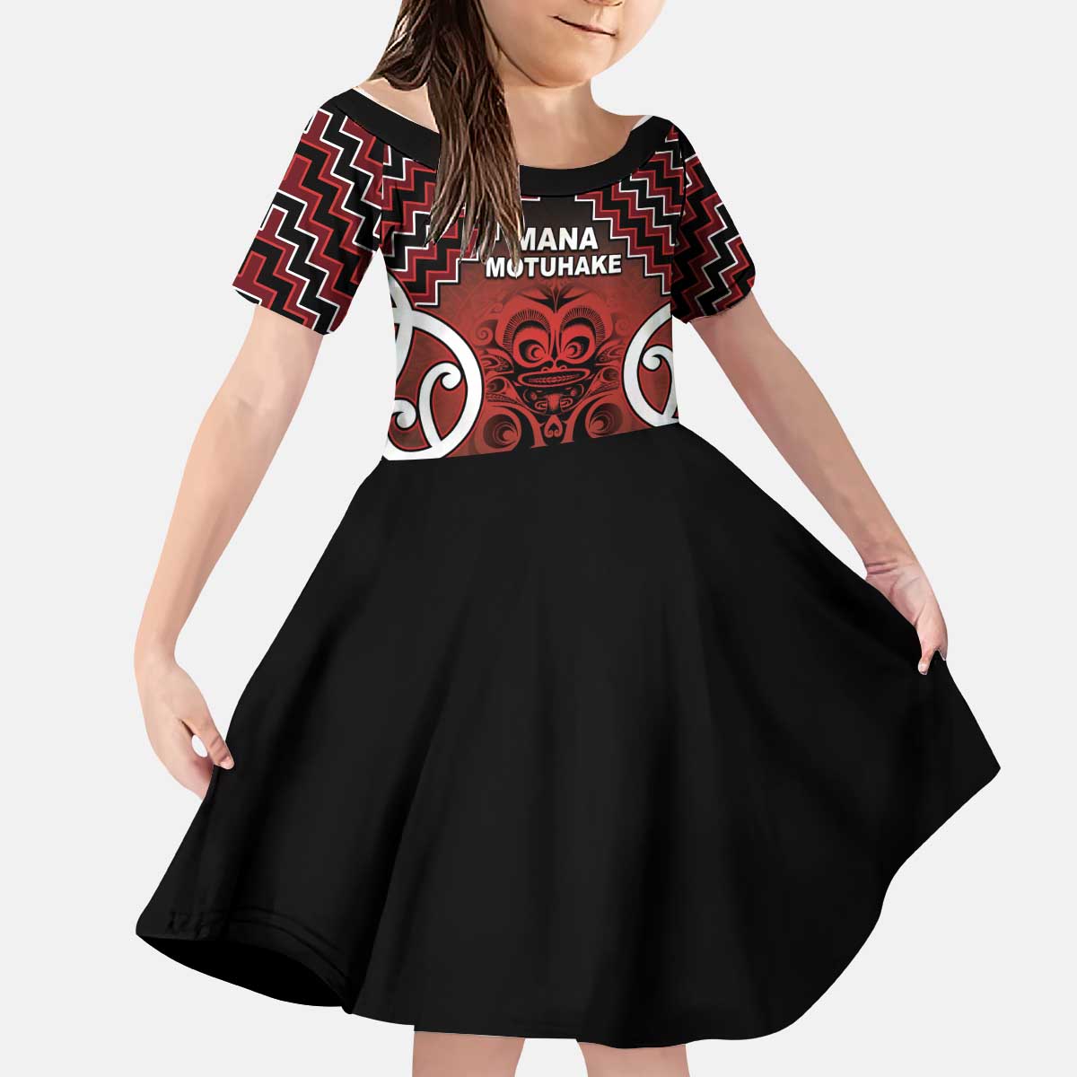 Personalised Aotearoa Mana Motuhake Kid Short Sleeve Dress Poutama With Maori Pattern - Polynesian Pride
