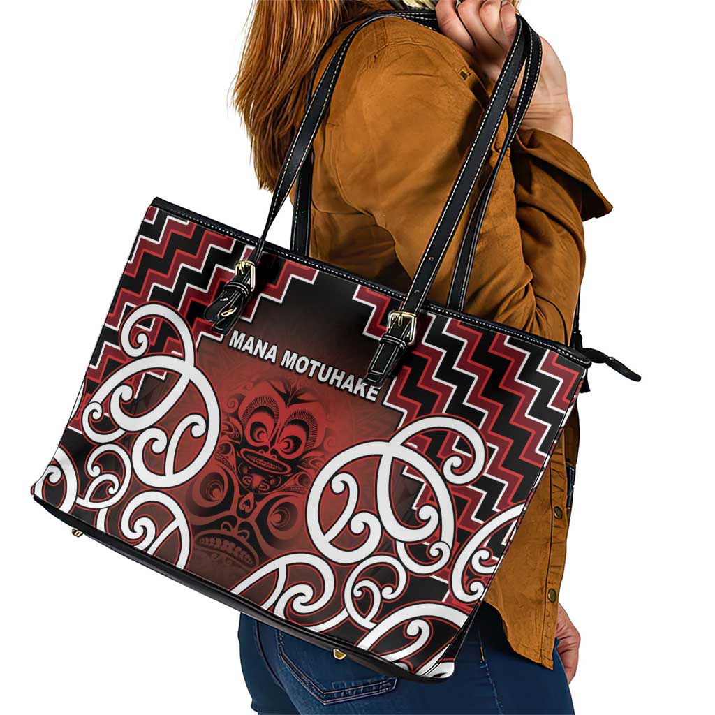 Aotearoa Mana Motuhake Leather Tote Bag Poutama With Maori Pattern - Polynesian Pride