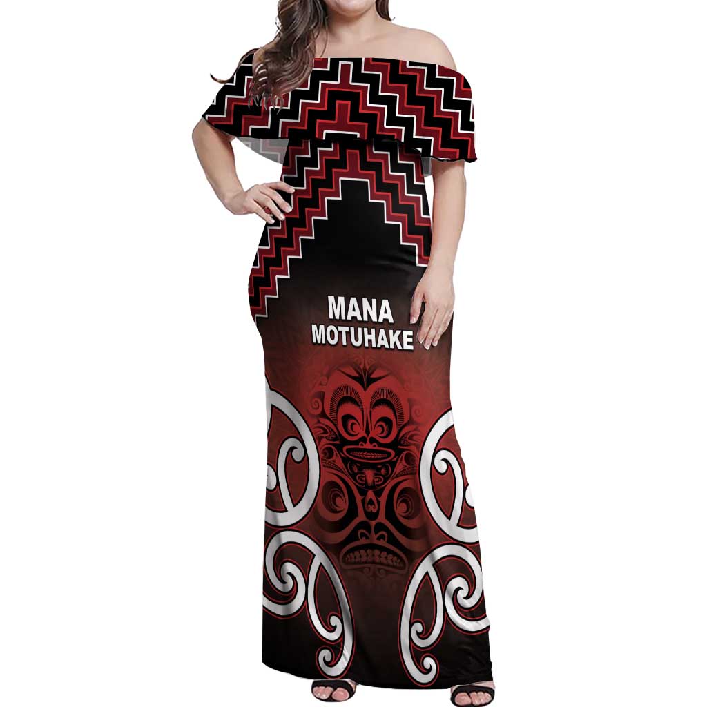 Personalised Aotearoa Mana Motuhake Off Shoulder Maxi Dress Poutama With Maori Pattern - Polynesian Pride